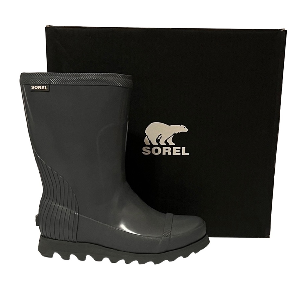 Sorel Joan of Arctic short gloss rain boots waterproof graphite grey size 6